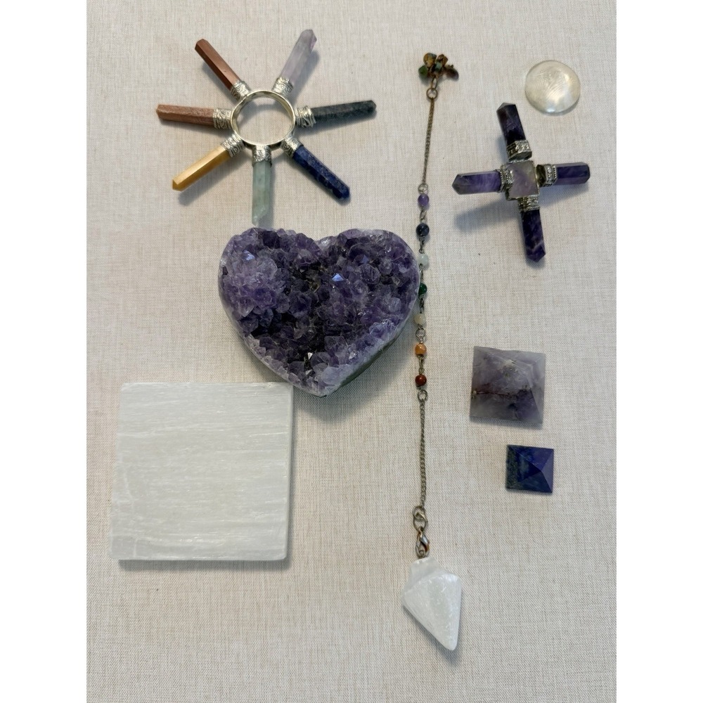 Amethyst Crystal Lot Chakra Set Pendulum Selenite Reiki Healing Stones